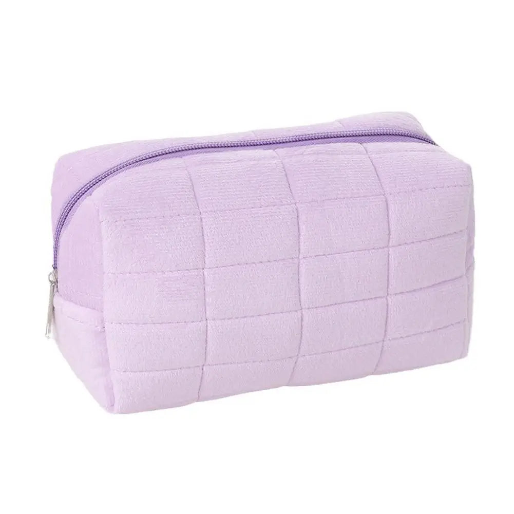 Cute Soft Plush Small Cosmetic Bag Portable Travel Pouch Solid Color Zipper Toiletry Storage Organizer for Women Makeup Bag Peaceful Pleasures Health and Wellness purple