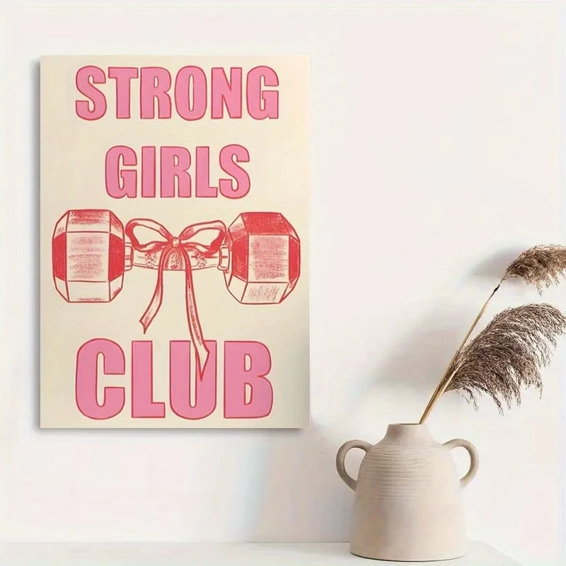 Strong Girls Club Retro Quote Canvas Wall Art Print Poster