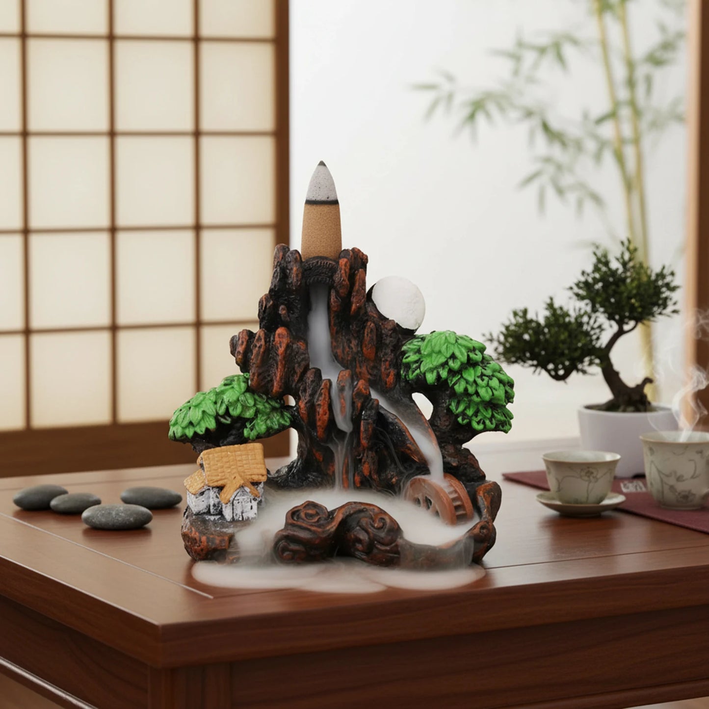 Resin Ceramic Backflow Incense Burners Home Decor Diffuser with Unique Smoke Downward Flow Design for Living Room Bedroom Peaceful Pleasures Health and Wellness
