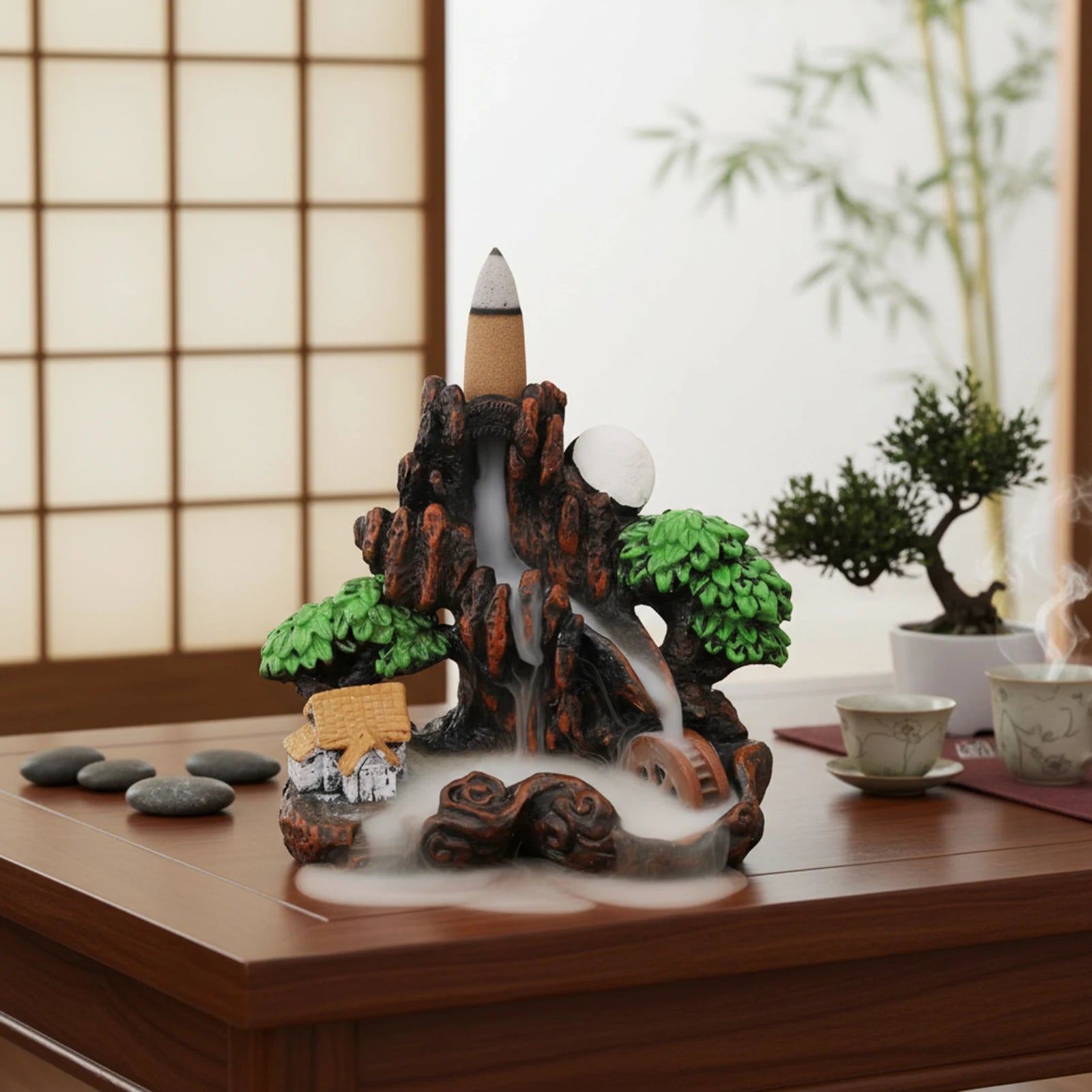 Resin Ceramic Backflow Incense Burners Home Decor Diffuser with Unique Smoke Downward Flow Design for Living Room Bedroom Peaceful Pleasures Health and Wellness
