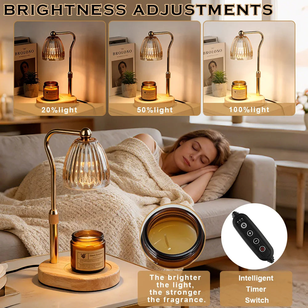 RUNTOIN Timer Candle Warmer Lamp | Striped Glass Wax Melts