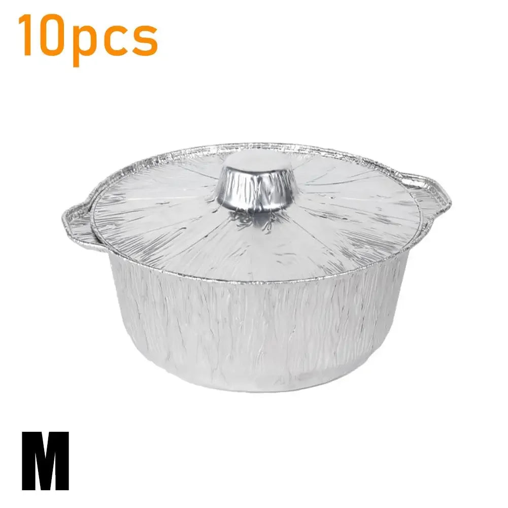 10PCS Disposable Aluminum Foil Pans With Lid Round/Square Food Storage Container BBQ Baking Pans Air Fryer Liners Kitchen Supply Peaceful Pleasures Health and Wellness 10pcs 20cm