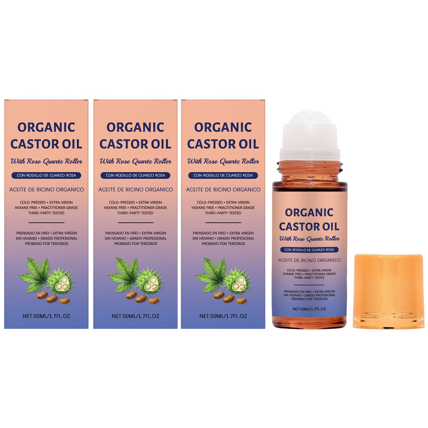 Organic Castor Oil Moisturizing Improve Skin Elasticity Relieve Dryness Discomfort Brightening Skin Tone Cold-Pressed Castor Oil Peaceful Pleasures Health and Wellness 3 x 50ml Boxed
