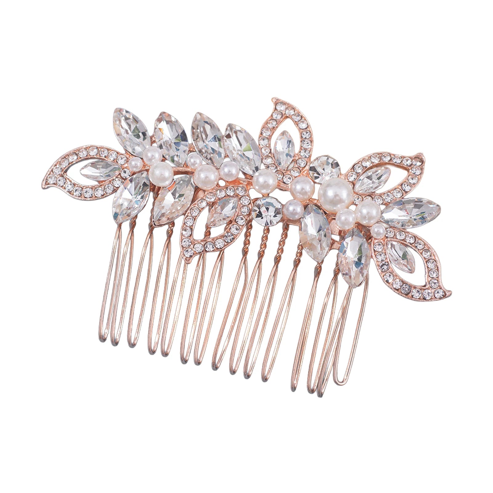 Bridal Rhinestone Pearl Hair Clip Alloy Comb Shaped Accessory With Crystal And Pearl Decoration For Wedding Dress Peaceful Pleasures Health and Wellness 6 Rose gold