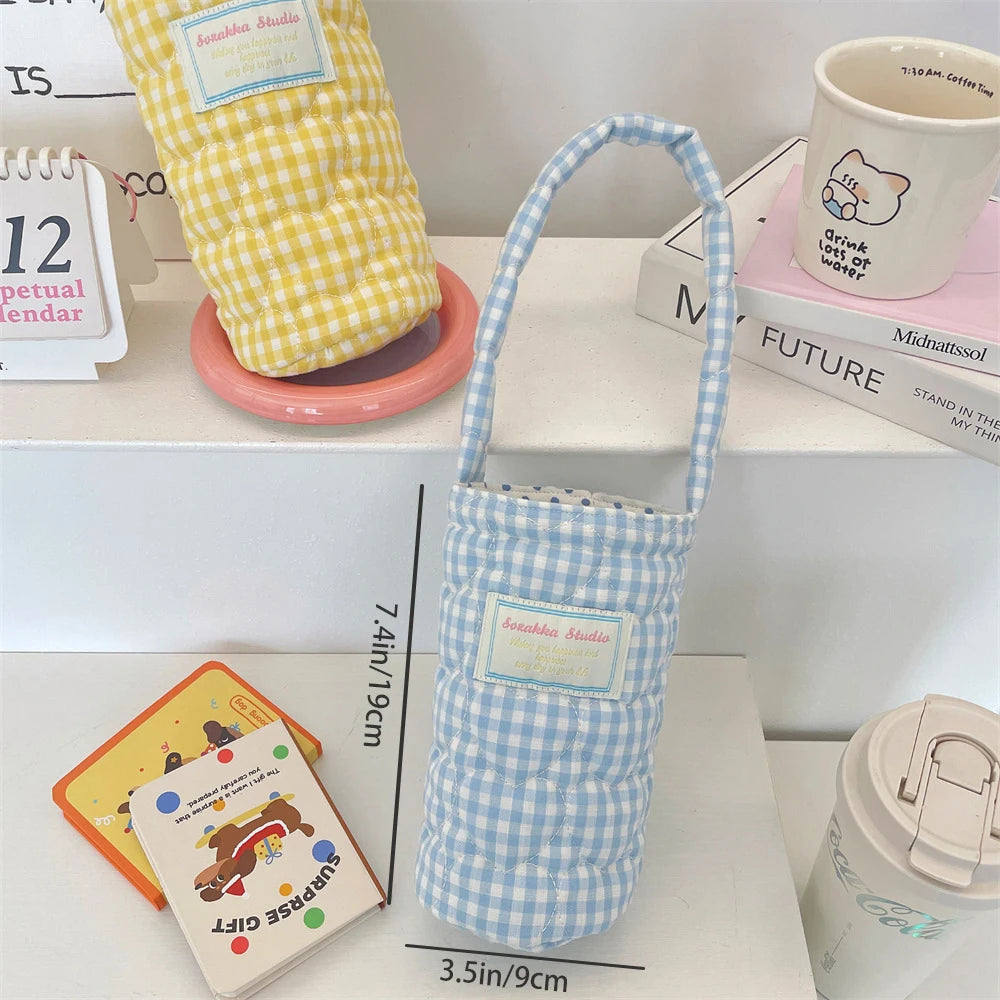 Handheld Cup Cover Fabric Clip Cotton Grid Water Bag Heat-resistant