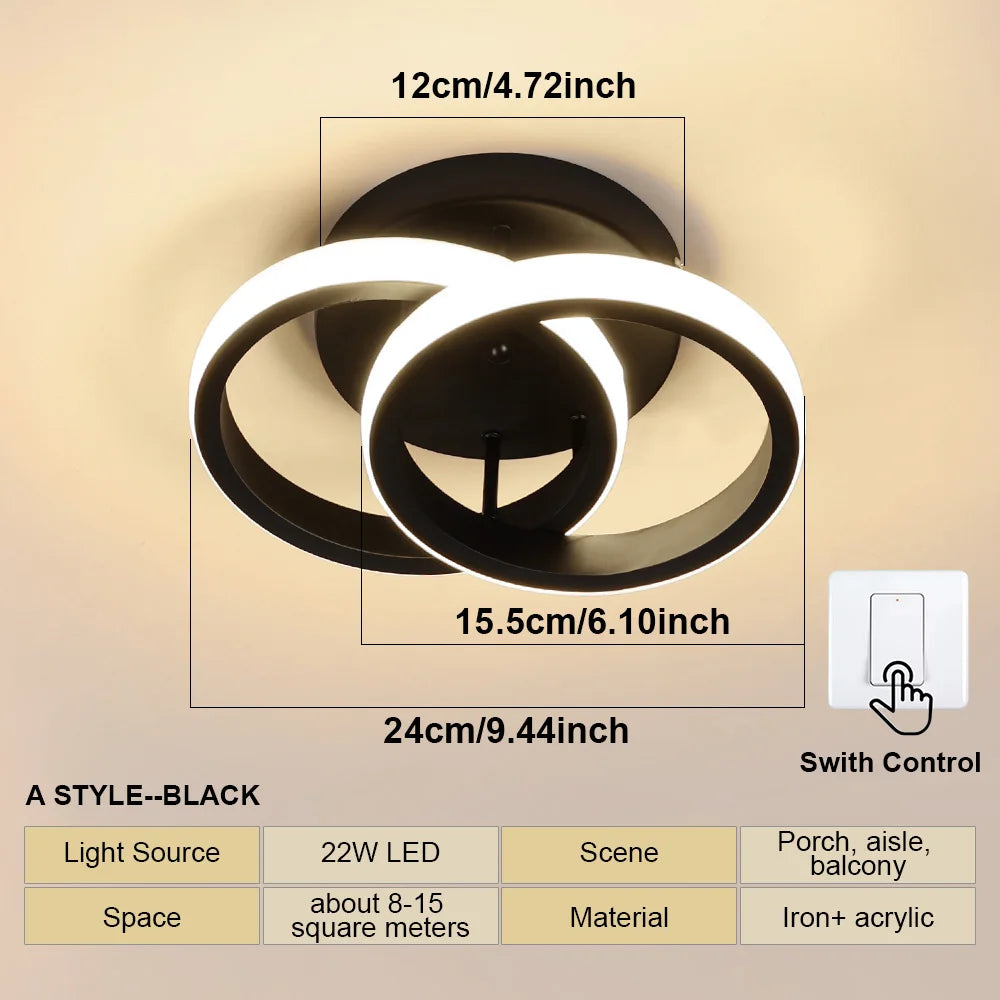 RUNTOIN Modern LED 3-Ring Ceiling Light | Bedroom & Living Room
