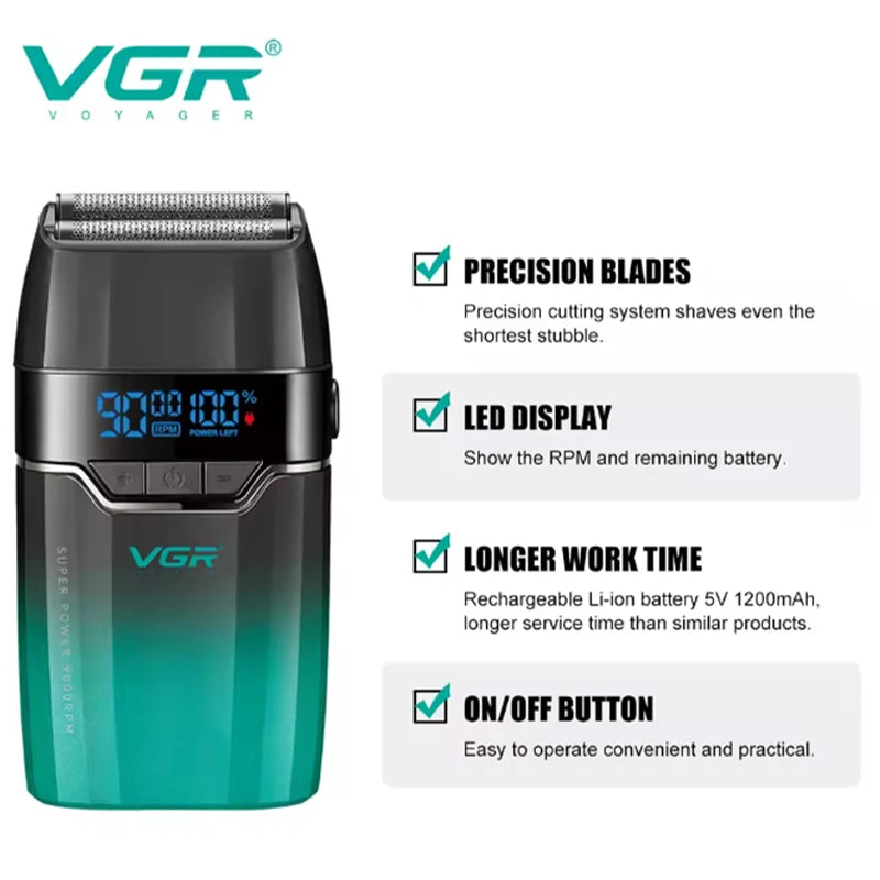 VGR New Shaver Gradient Color Body High end Hair Trimmer Intelligent Digital Display Shaver High speed Dual blade Shaver V-308 Peaceful Pleasures Health and Wellness