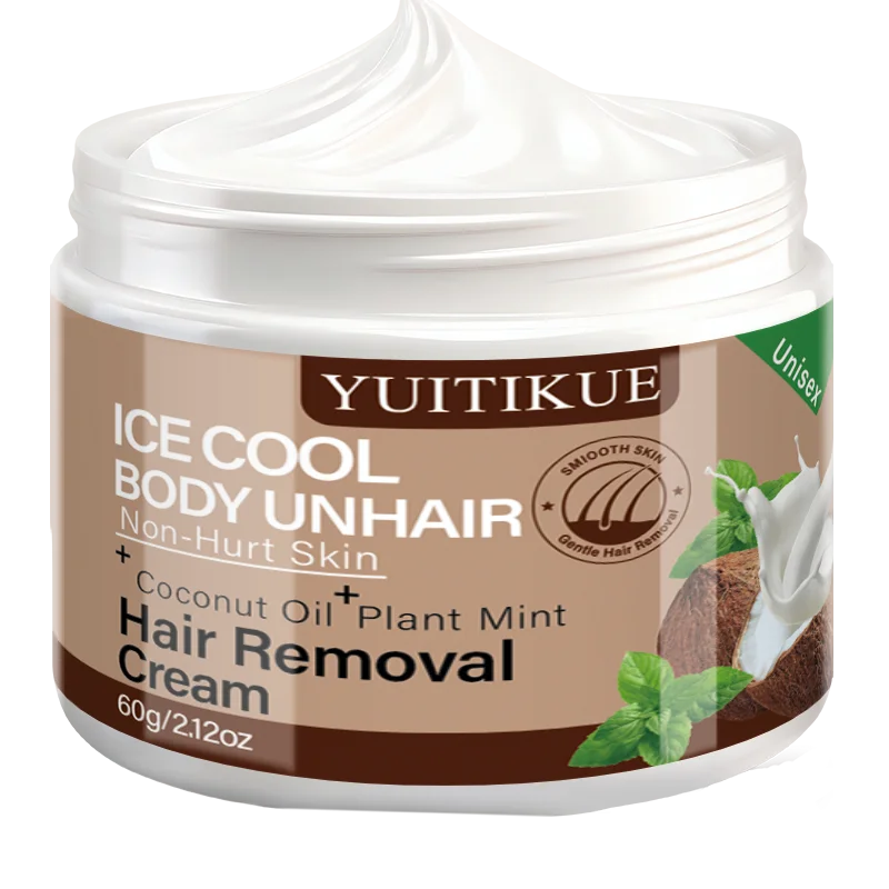 Yuitikue Ice Cool Hair Removal Cream, 60g Gentle Non-Hurt Body Hair Remover with Coconut Oil & Plant Mint, Unisex Peaceful Pleasures Health and Wellness 1pc 60g