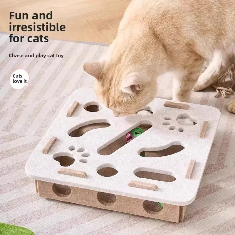 Cat Puzzle Toy Felt Box with Ball | Indoor Cat Exercise Toy