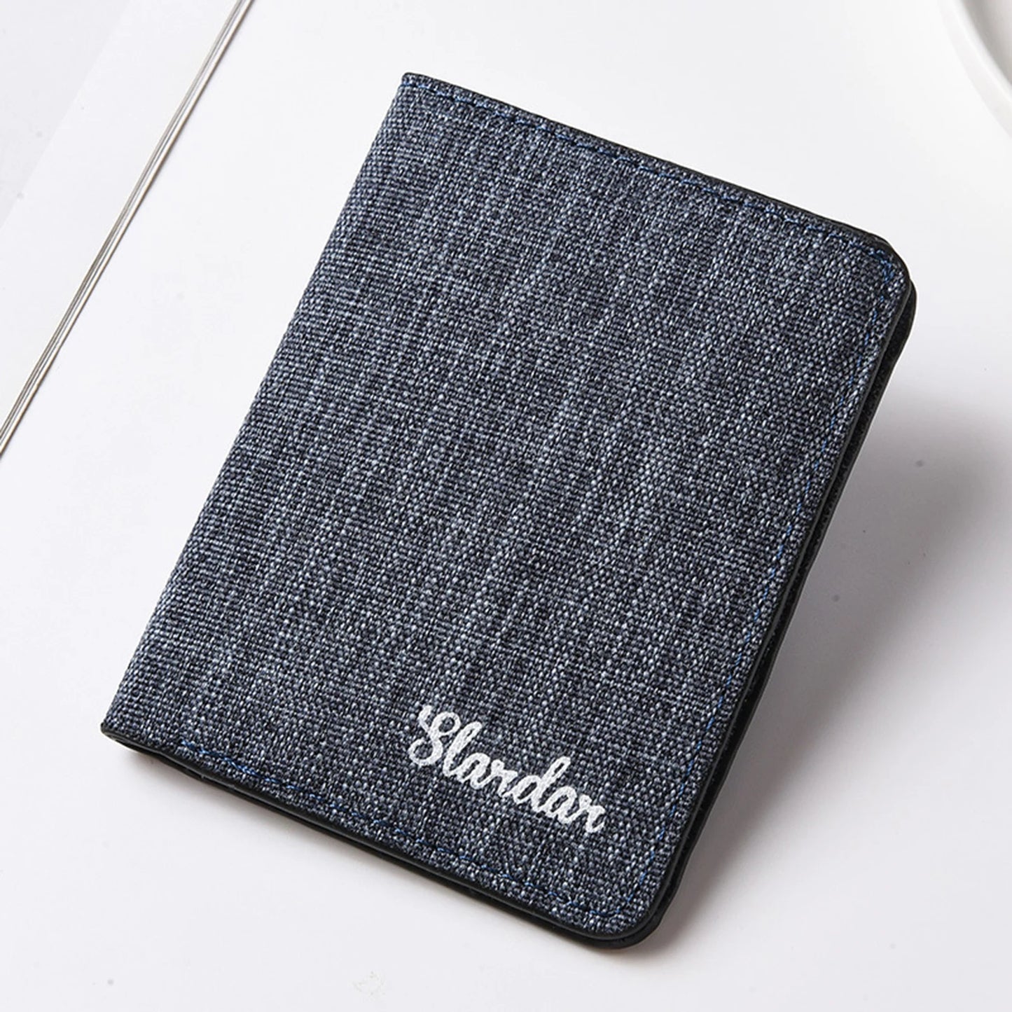 Men's Short Vertical Canvas Wallet Compact Wallet Driving License Storage Bag for Outdoor Traveling Shopping Peaceful Pleasures Health and Wellness Blue