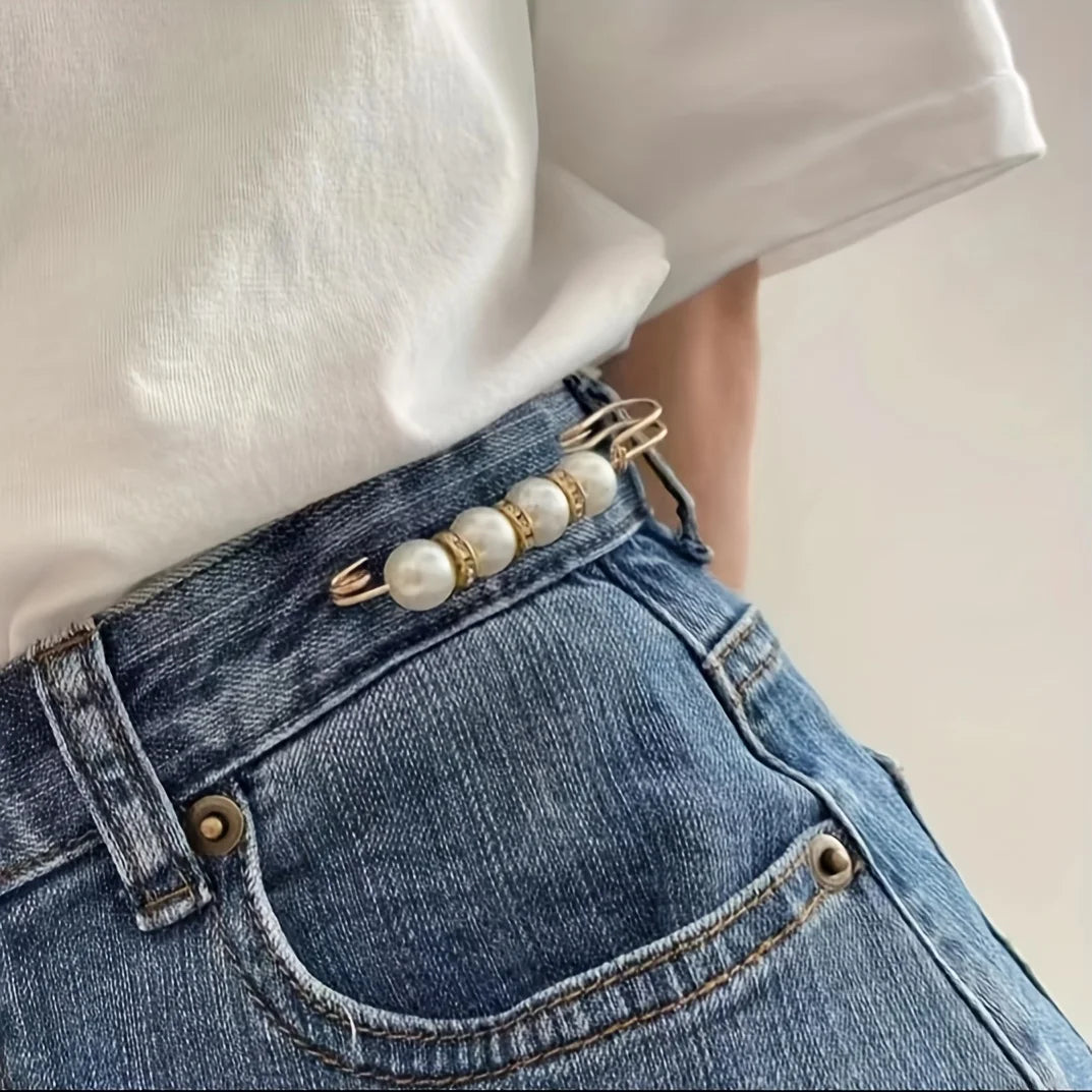 Women's Black White Trouser Waist Pearl Pin Adjustment Fixed Clothes