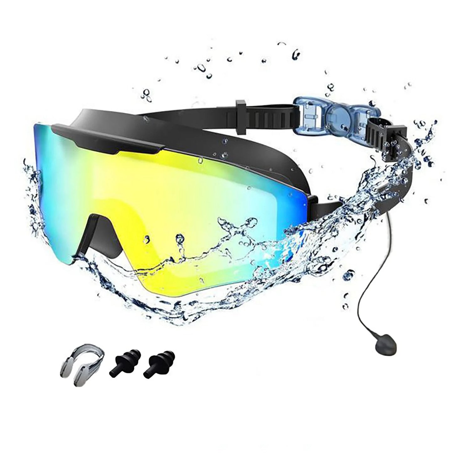 Mirrored Anti Fog Swimming Eyewears,Large Frame Swim Swimming Goggles With Earplugs,Wide View Professional Swimming Glasses Peaceful Pleasures Health and Wellness Adult Gold