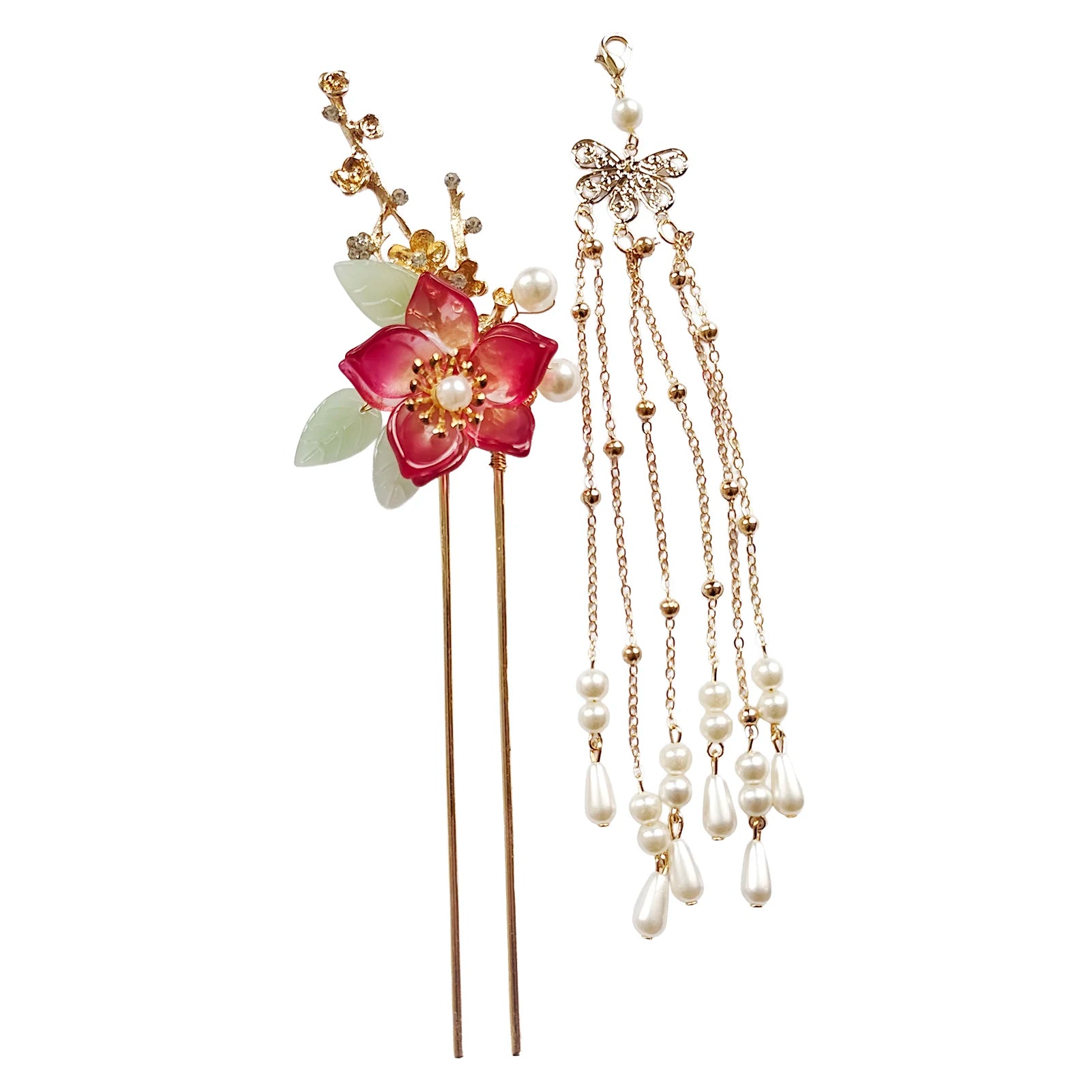 Crystal Hairpin for Hanfu Accessories Glass Beaded Tassel Headwear with Alloy Base Peaceful Pleasures Health and Wellness A