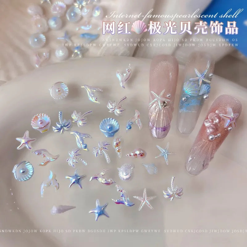 Ocean Aurora Shell Nail Charms | 3D Resin Starfish & Conch DIY Set
