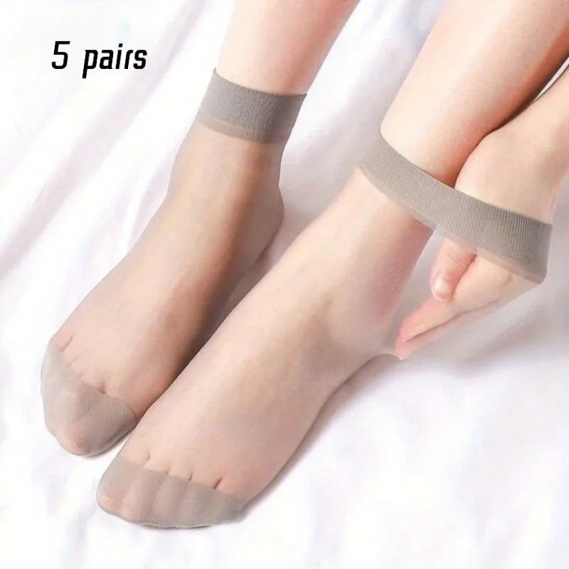 5 Pairs Women Transparent Ankle Socks Ultra Thin Breathable Nylon Sheer Short Socks Elastic Summer Casual Daily Wear Peaceful Pleasures Health and Wellness Grey One Size