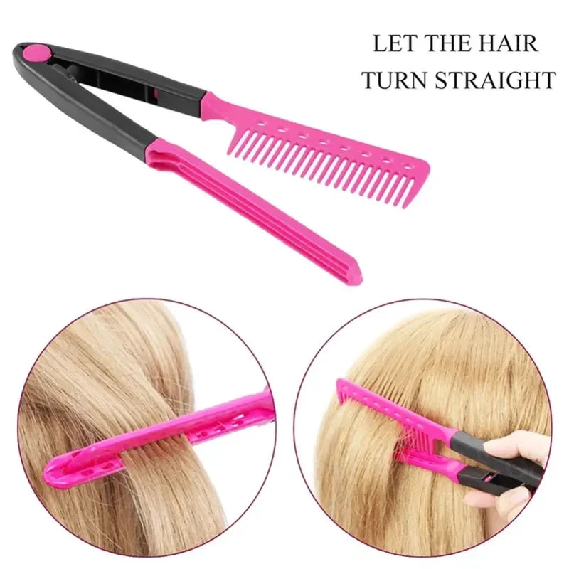 1pcs Folding V Type Hair Straightener Brush DIY Hairdress Tool Hairdressing Combs Natural Hair Styling Curling Comb Hair Peaceful Pleasures Health and Wellness