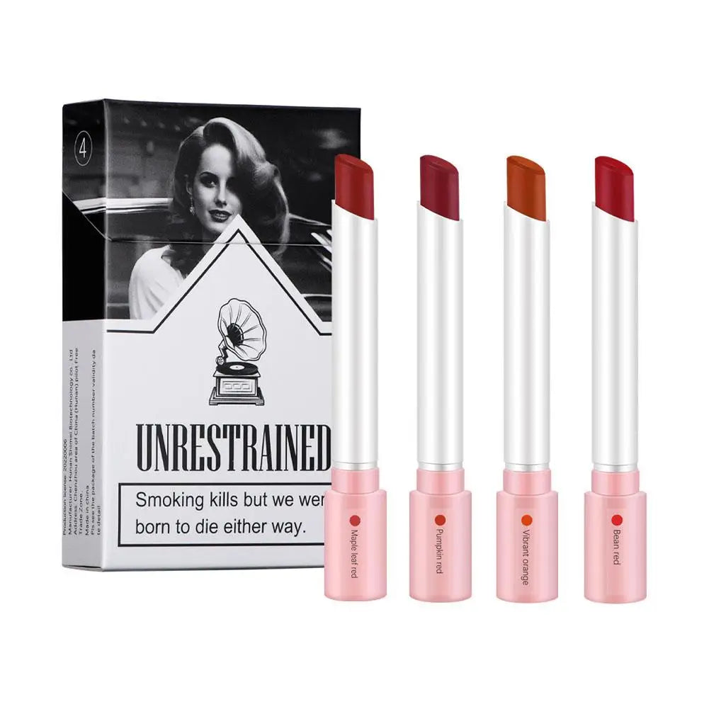 4 Colors Cigarette Lipstick Set Matte Lip Gloss Long Lasting Lip Glaze Waterproof Lip Stick Tube Nude Lip Tint Makeup Cosmetics Peaceful Pleasures Health and Wellness 4pcs