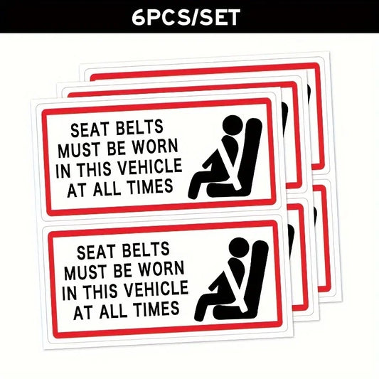 Pack of 6 100mmx50mm Remind Passengers To Wear Seat Belts Sign Stickers - Seat Belts Must Be Worn In This Vehicle Peaceful Pleasures Health and Wellness Seat Belts Sign