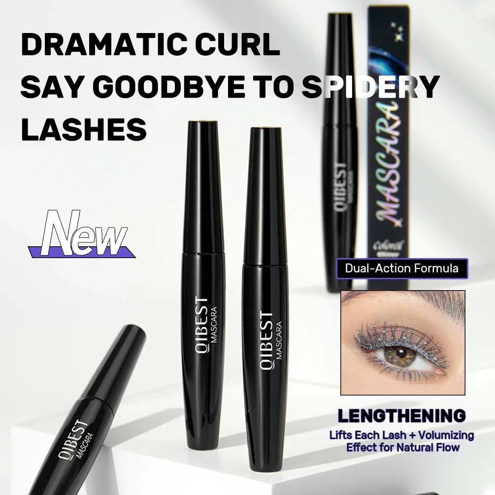 QIBEST 5 Colors Diamond Glitter Mascara Long Lasting Makeup 3D Volume Eyelashes Curling Shimmer Mascara Charming Eye Lash Tools Peaceful Pleasures Health and Wellness