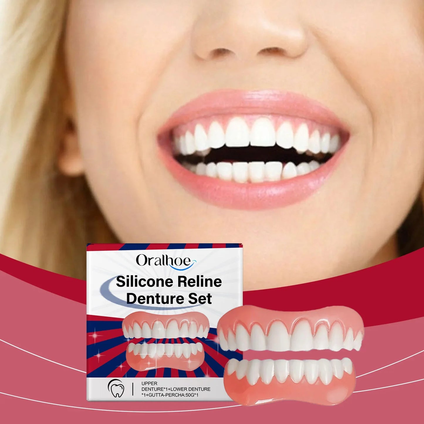 Silicone Denture Veneer Set – Adjustable Upper & Lower Fit