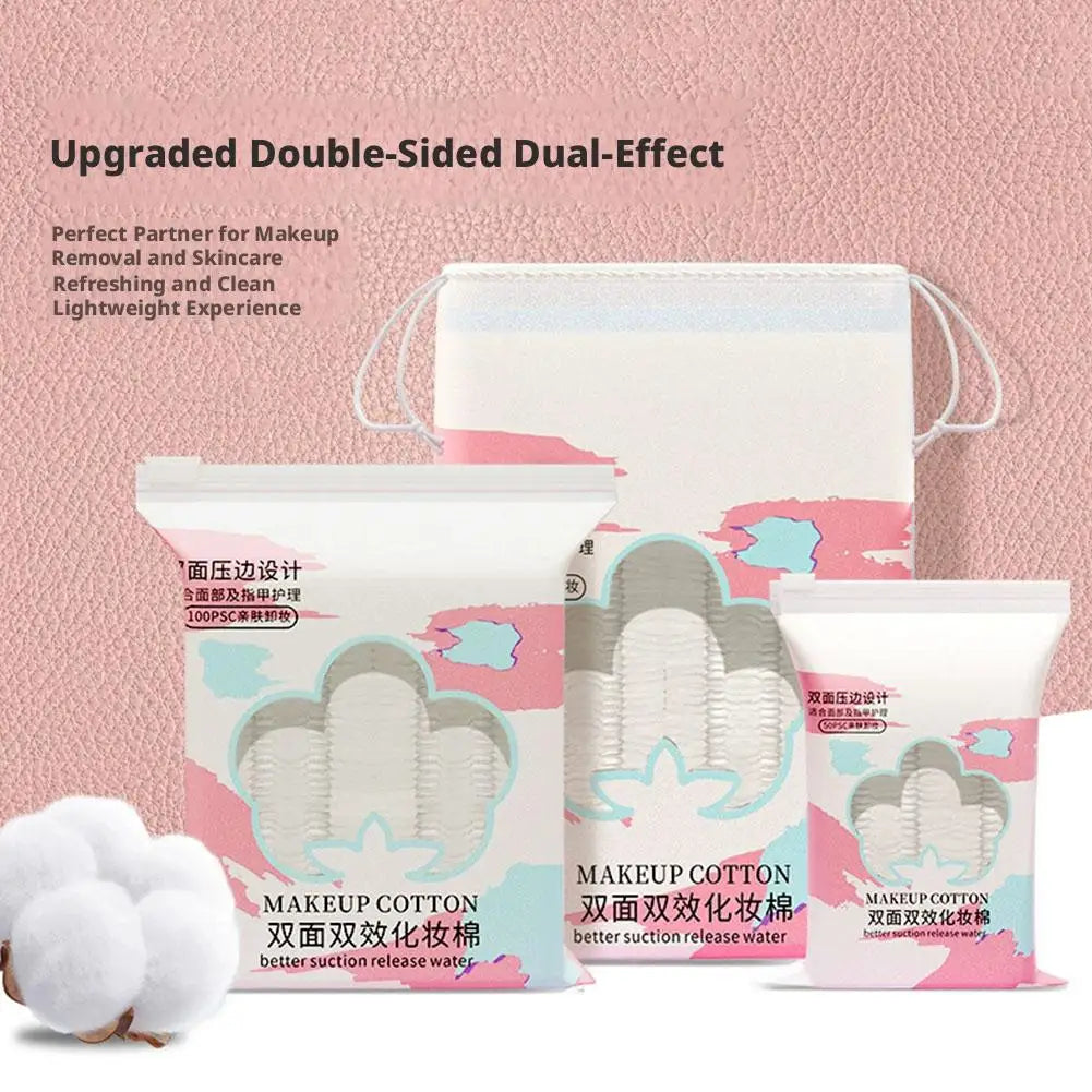 3-Layer Makeup Cotton Pads 50/100/222 Pack with Travel Bag