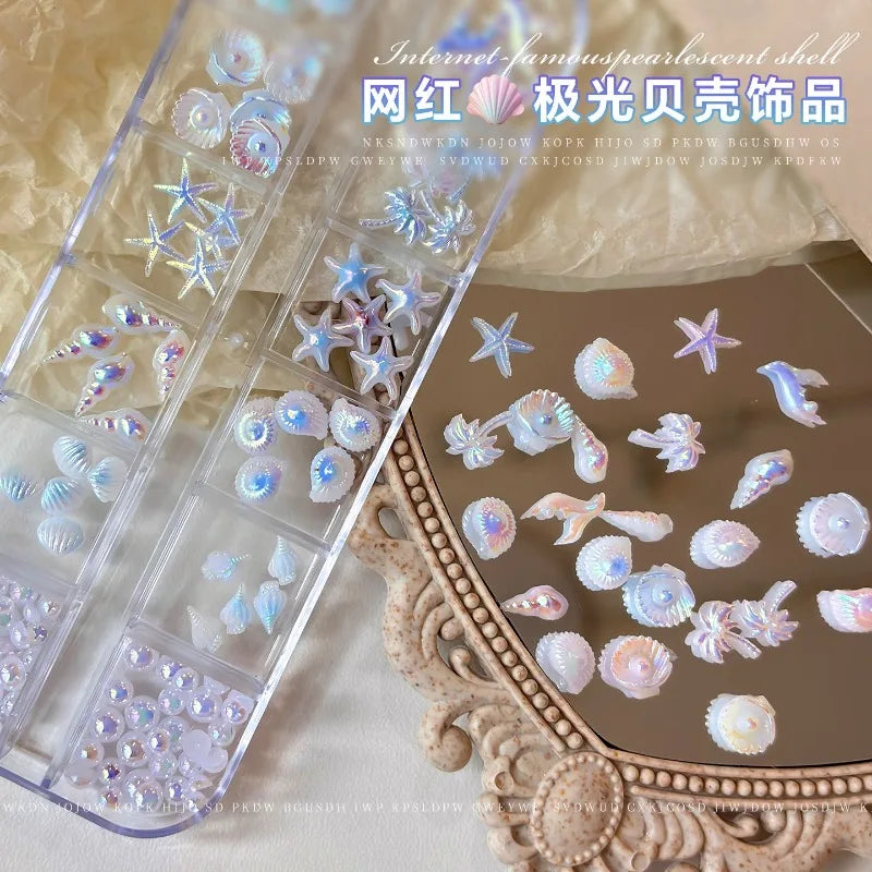 Ocean Aurora Shell Nail Charms | 3D Resin Starfish & Conch DIY Set