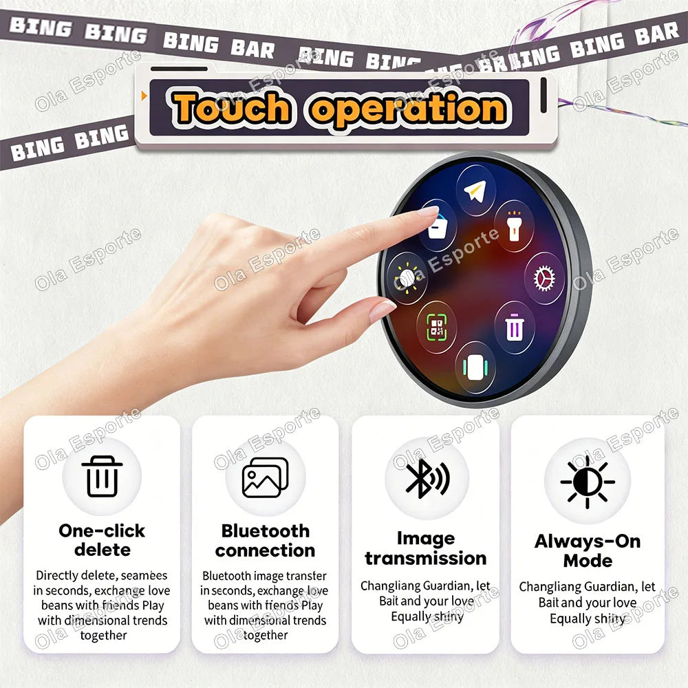 Electronic Badge HD Display Screen Bluetooth GIF Video Playback Touch Screen LED Audible Video Play Dynamic Smart Badge Fans New Peaceful Pleasures Health and Wellness