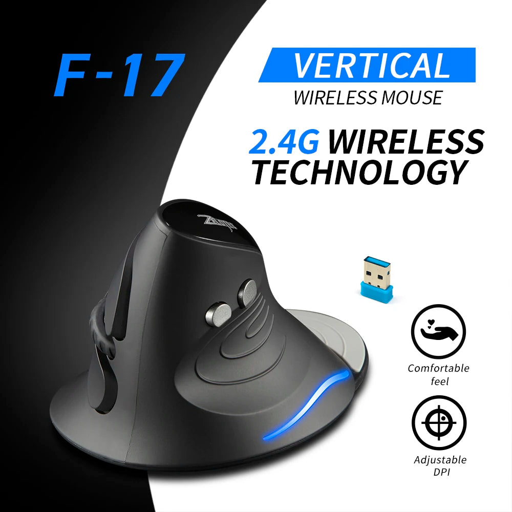 ZELOTES F-17 Vertical Ergonomic Wireless Mouse | 3 DPI, 6 Buttons