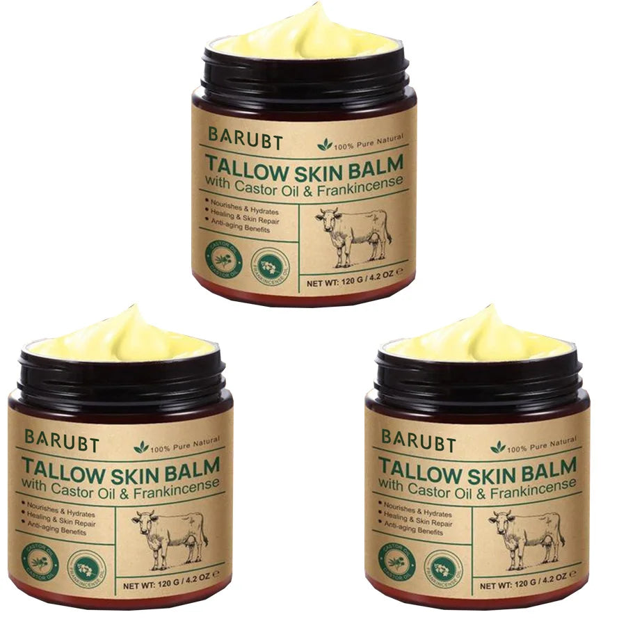 Natural Tallow Face Moisturizer Beeswax Grass-Fed Whipped Tallow Honey Cream Moisturizing Nourish Fast Absorbing Body Skin Care Peaceful Pleasures Health and Wellness 120gx3 pieces