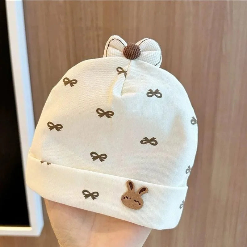 Newborn Baby Beanie | Red Bow Cherry Print Soft Cotton Cap 0-6M