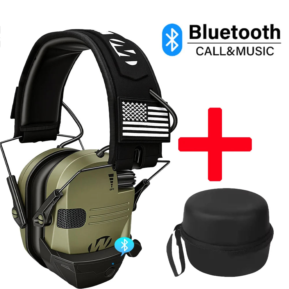 Electronic Bluetooth Earmuffs Shooting Ear Protection Earmuffs Noise Reduction Sound Amplification Hearing Protector with case Peaceful Pleasures Health and Wellness Green -3-piece set