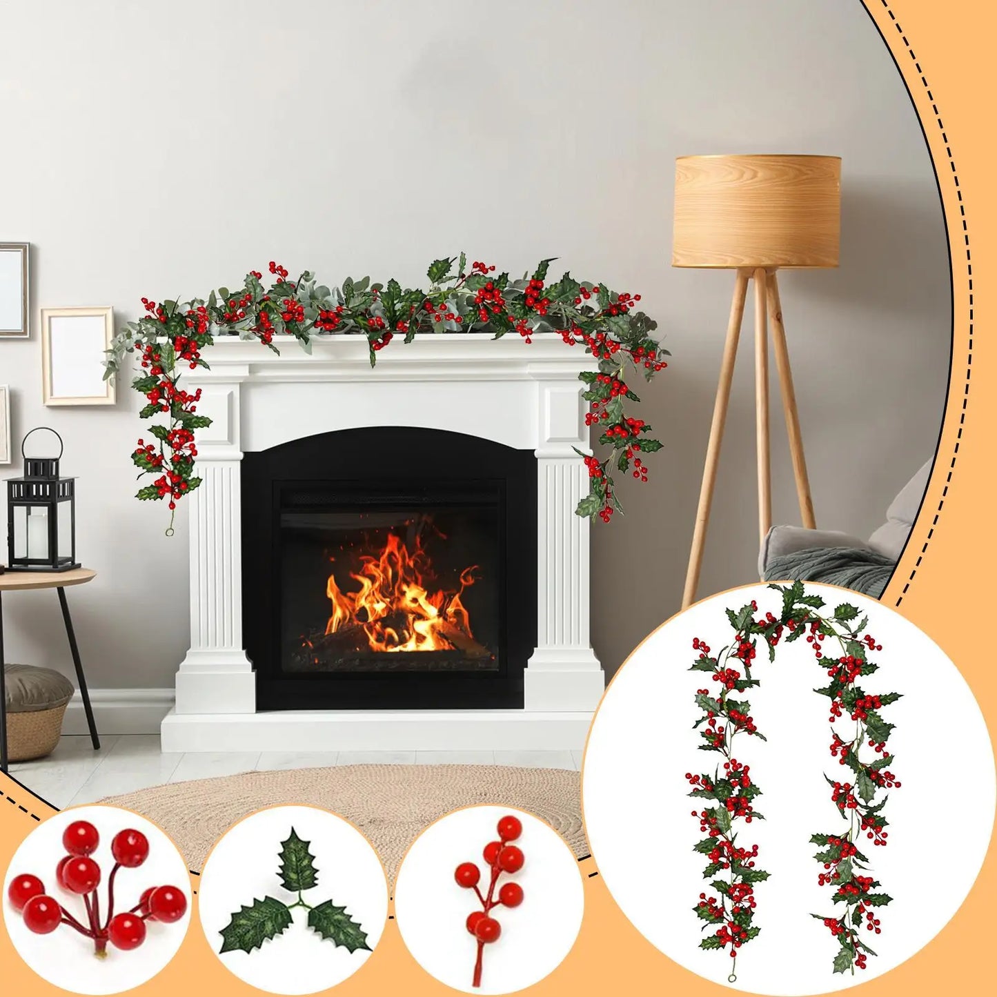 5.7 Ft Artificial Christmas Garland with Berries – Indoor & Outdoor