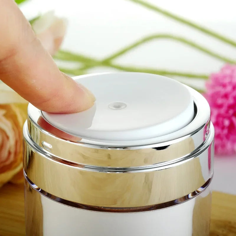 1pc 15/30/50g Airless Pump Jar Empty Acrylic Cream Bottle Refillable Cosmetic Easy To Use Container Portable Travel Makeup Tools Peaceful Pleasures Health and Wellness