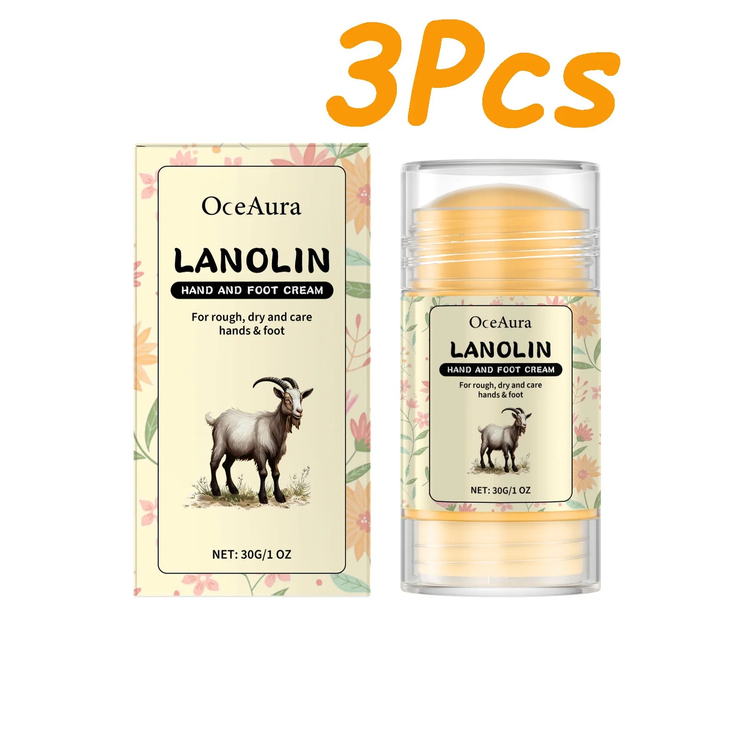 Lanolin Hand Foot Stick For Dry Cracked Rough Skin Gentle Moisturizing Nourishing Anti Crack Preventing Your Feet From Cracking Peaceful Pleasures Health and Wellness 3 x 30g Boxed