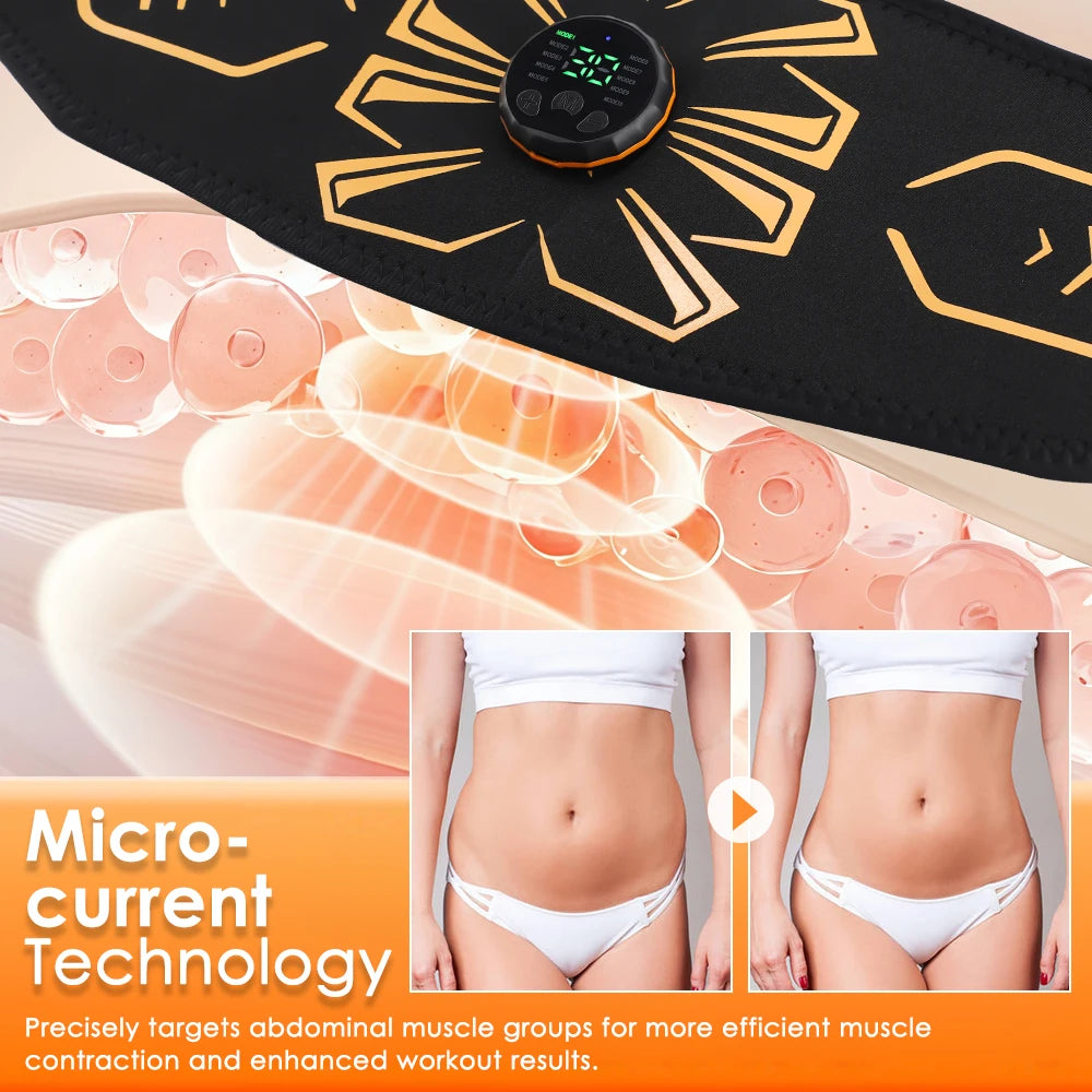 EMS Abdominal Belt with 10 Electrode Pads Home Belly Trainer Toning Belt Abs Fat Reduction Waist Massager Body Shaping Band Peaceful Pleasures Health and Wellness