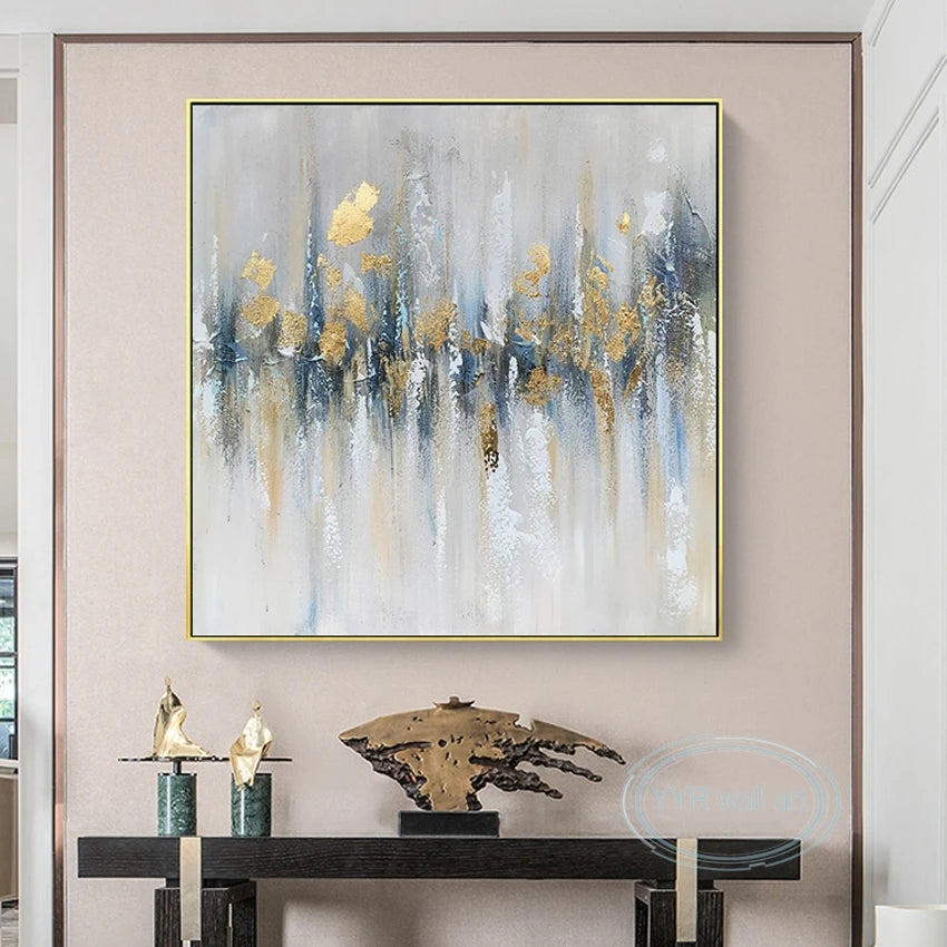 Gold Foil Abstract Hand-Painted Oil Painting | Nordic Wall Art Hand-Painted Canvas Art Peaceful Pleasures Health and Wellness