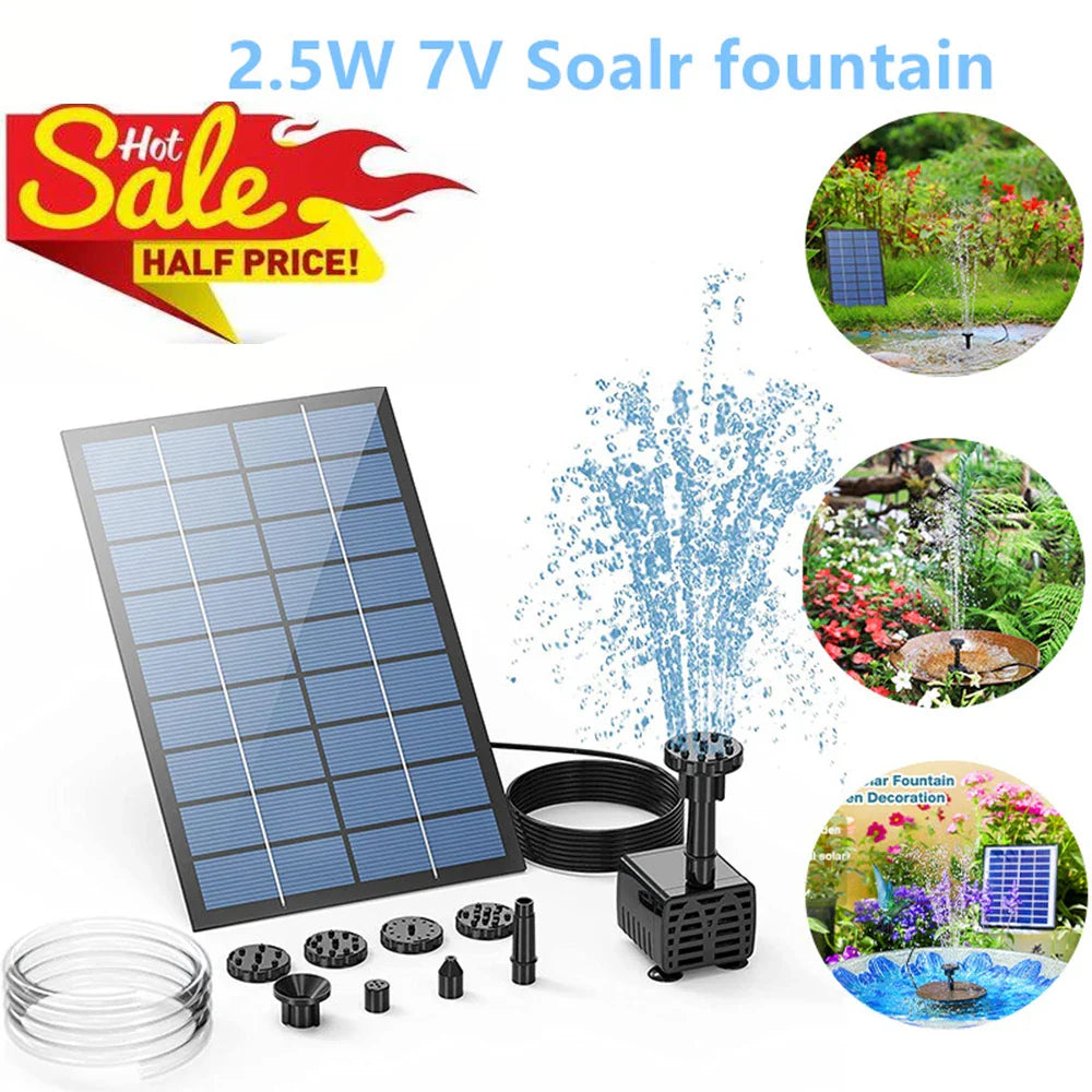 2.5W Solar Fountain Pump – 6 Nozzles for Bird Bath & Pond