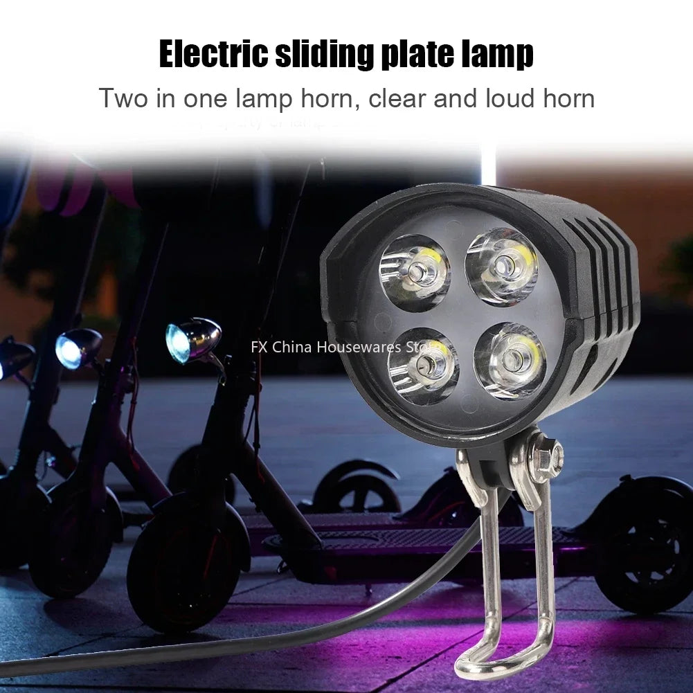 E-Bike Horn Light Electric Bicycle 4 LED Headlight 12W Waterproof 2 in 1 Horn and Light Switch Bicycle Flashlight Peaceful Pleasures Health and Wellness