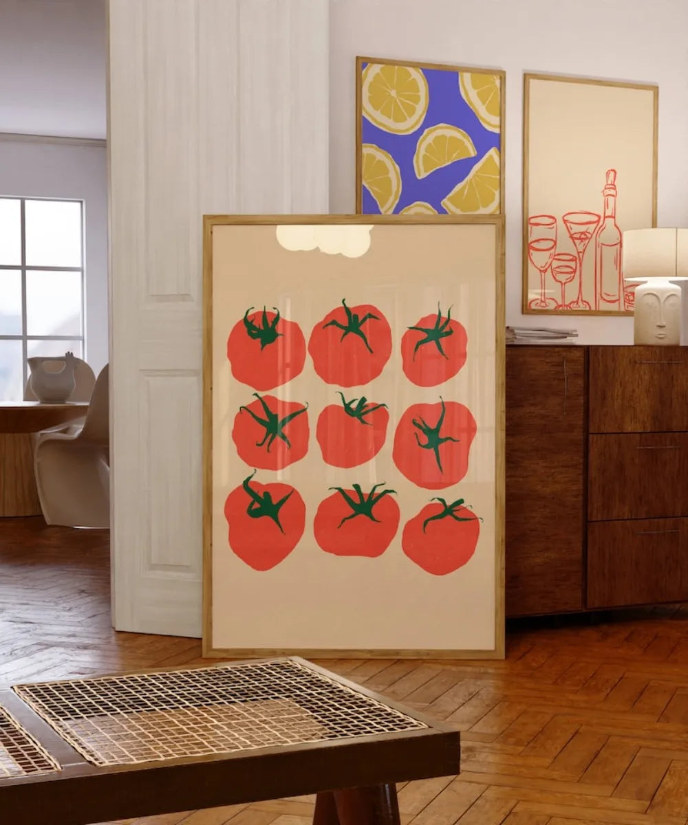 A Frameless Tomato Print,Kitchen Wall Art, Food Art,Mediterranean Print,Printable Wall Art Canvas Poster,for Kitchen Wall Decor Peaceful Pleasures Health and Wellness