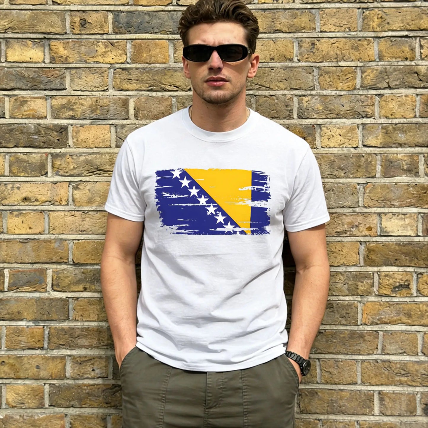 Bosnia & Herzegovina Flag Men's Vintage Cotton T-Shirt