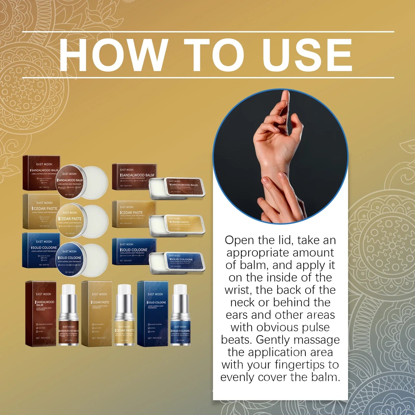 East Moon Men's Sandalwood Solid Fragrance Balm | Long-Lasting