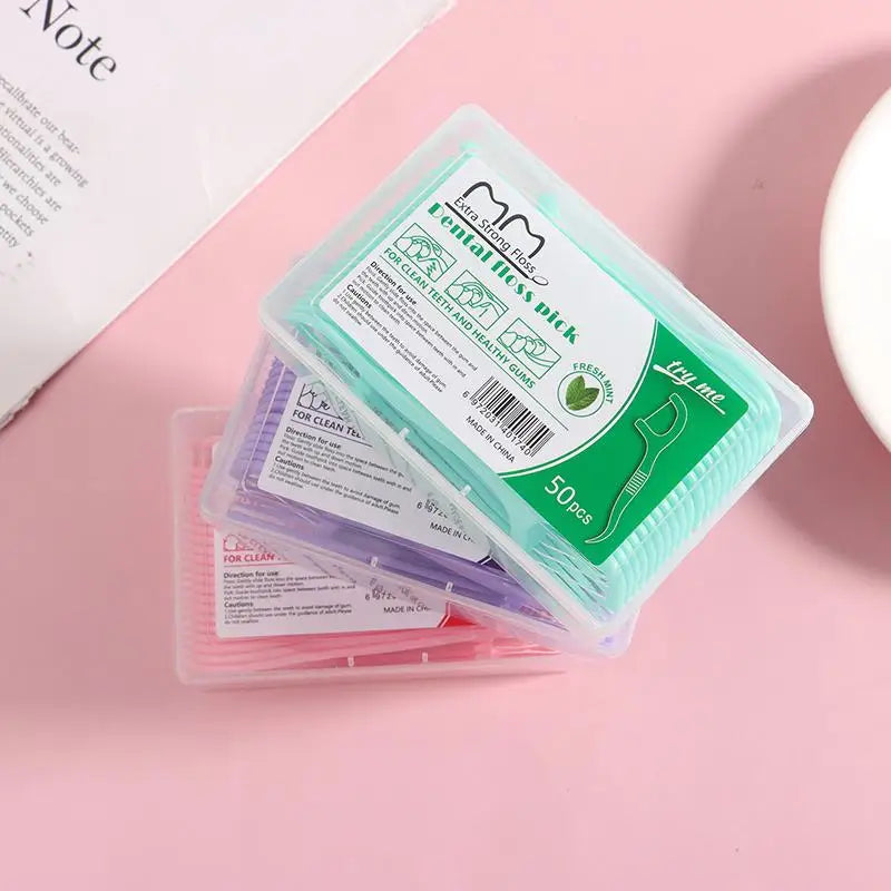 50 Sticks/Box Fruit Flavored Dental Floss Stick, With 4 Flavors To Choose From, Cleaning Tool For Gaps Between Teeth Peaceful Pleasures Health and Wellness