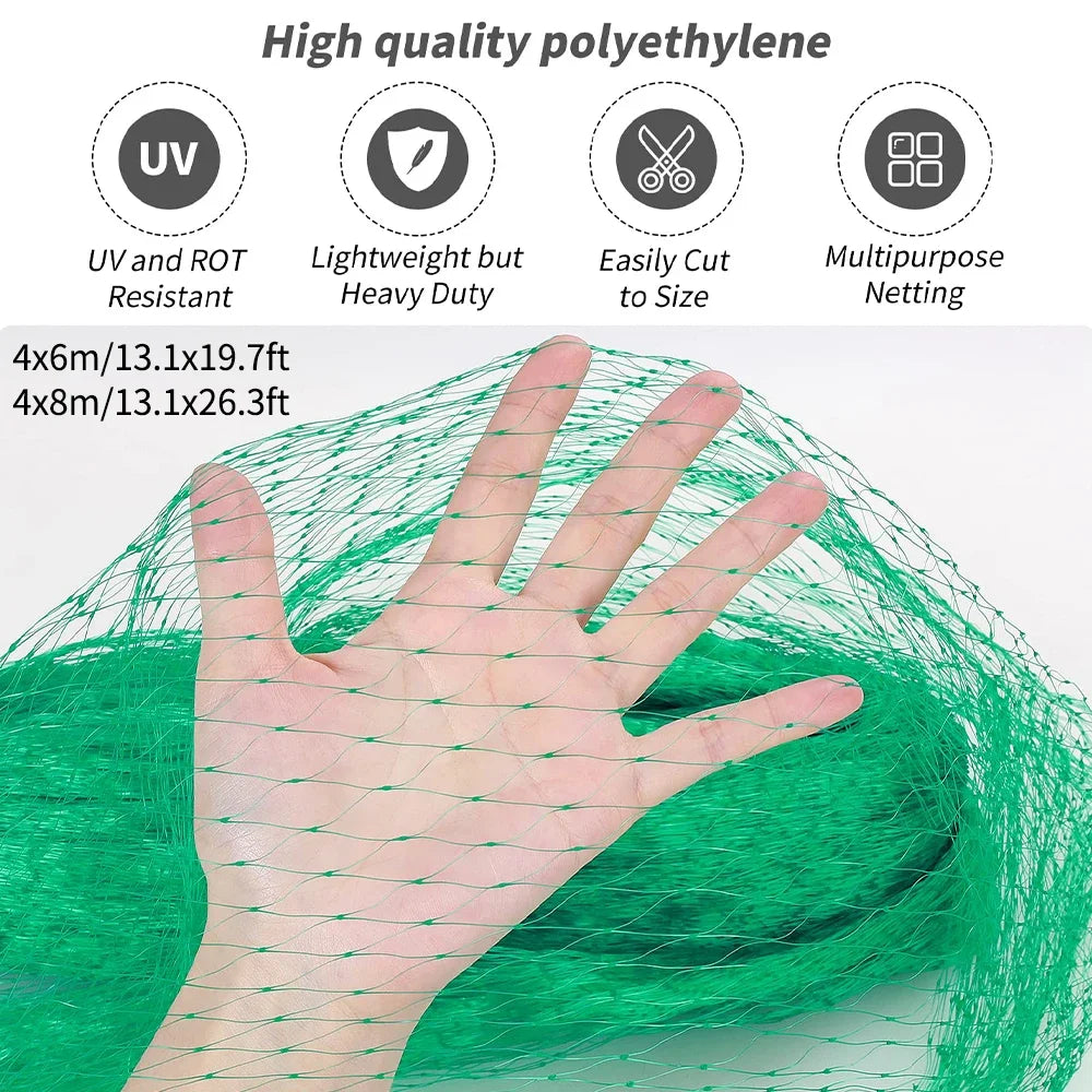 Garden Netting Green Woven Mesh Protect Plants Fruits Flowers Trees stretch Fencing Durable Net stops Birds Deer Animals Peaceful Pleasures Health and Wellness