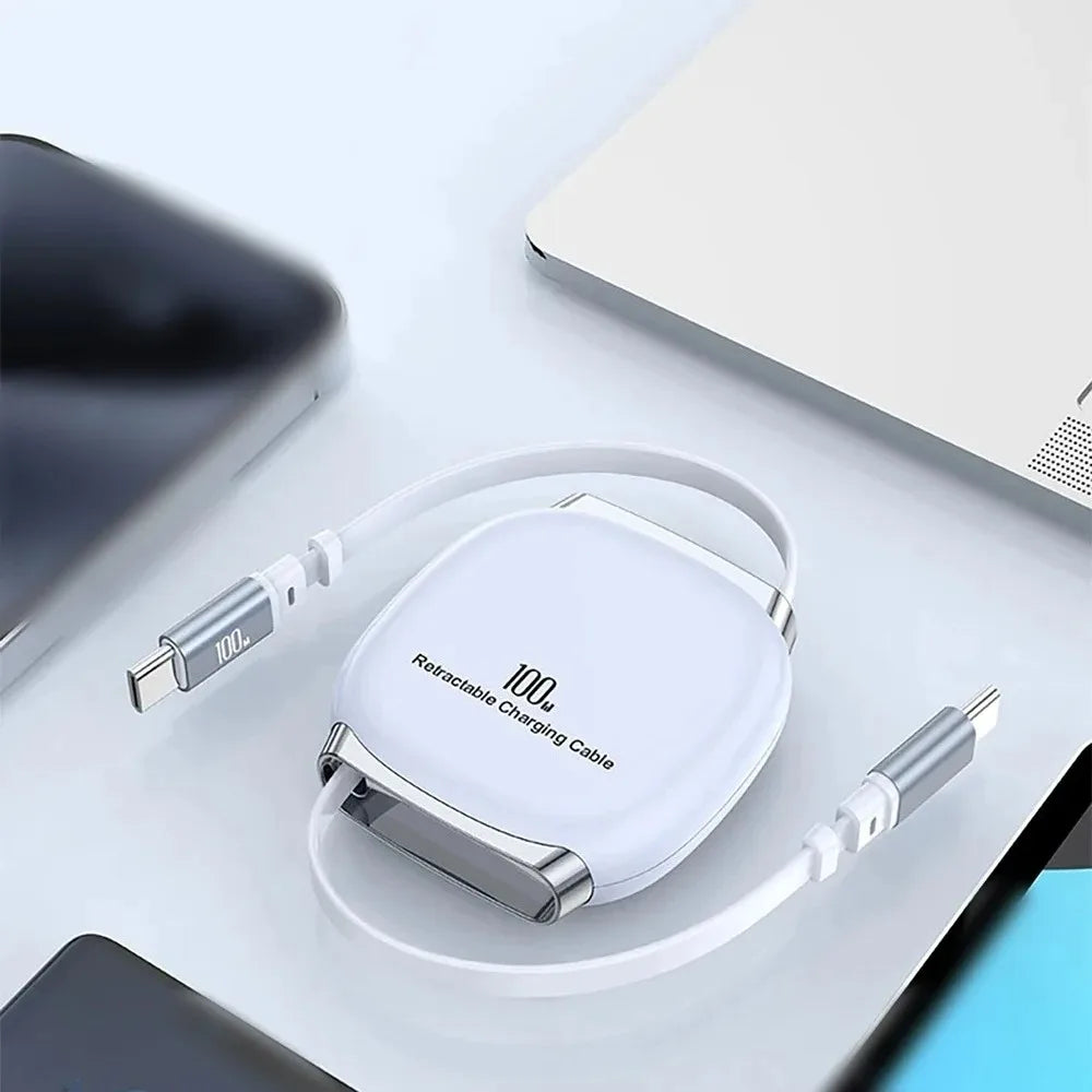Retractable Type-C to Type-C 100W PD Fast Charging Cable Adjustable Length Data Cord for MacBook iPhone Samsung Peaceful Pleasures Health and Wellness