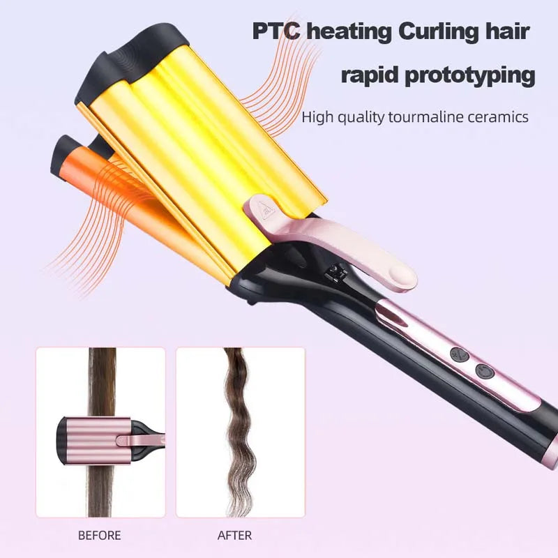 Salon-Quality Triple Barrel Curler 31mm Ceramic Coating Hair Curler for Professional-Looking Smooth Waves at Home Peaceful Pleasures Health and Wellness