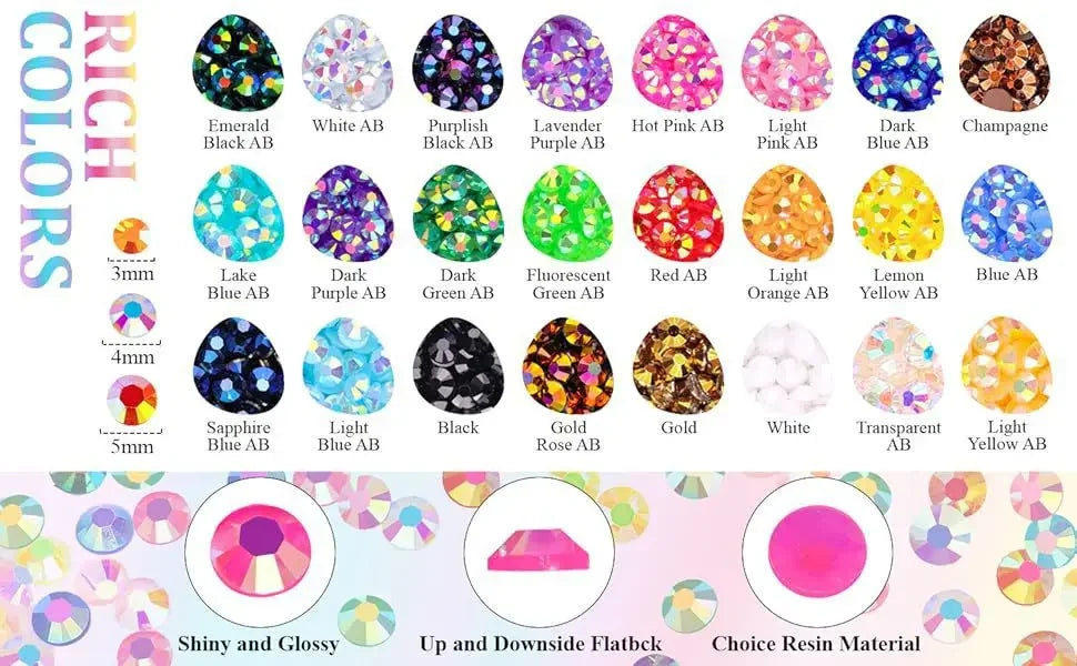 24-Color Jelly Glitter Resin Rhinestones Crystal Nail Gems + Glue