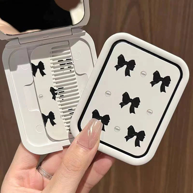 Bowknot Flip-Top Folding Makeup Mirror Portable Pocket Mirror Women Rectangle Cosmetic Make Up Mirror With Comb Peaceful Pleasures Health and Wellness