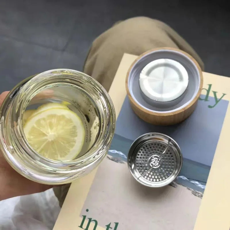 Borosilicate Glass Water Bottle | Bamboo Lid & Time Marker