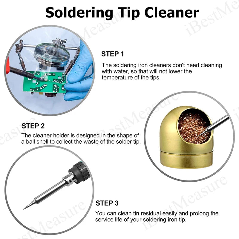 Soldering Iron Tip Cleaner Welding Soldering Iron Tip Cleaning Copper Wire Cleaner Ball with Sponge and Holder No Water Needed Peaceful Pleasures Health and Wellness