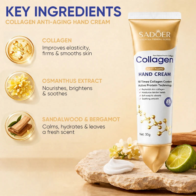Collagen Hand Cream Hands Skin Friming skincare Moisturizing Brightening Hydrating Hands Creams Non-greasy Hand Skin Care New Peaceful Pleasures Health and Wellness